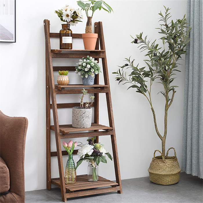 Vibe Geeks Folding 4 Tier Ladder Shelf Storage Shelving Unit Wooden Bookcase