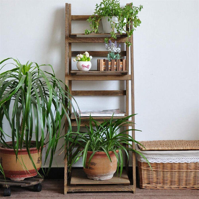 Vibe Geeks Folding 4 Tier Ladder Shelf Storage Shelving Unit Wooden Bookcase