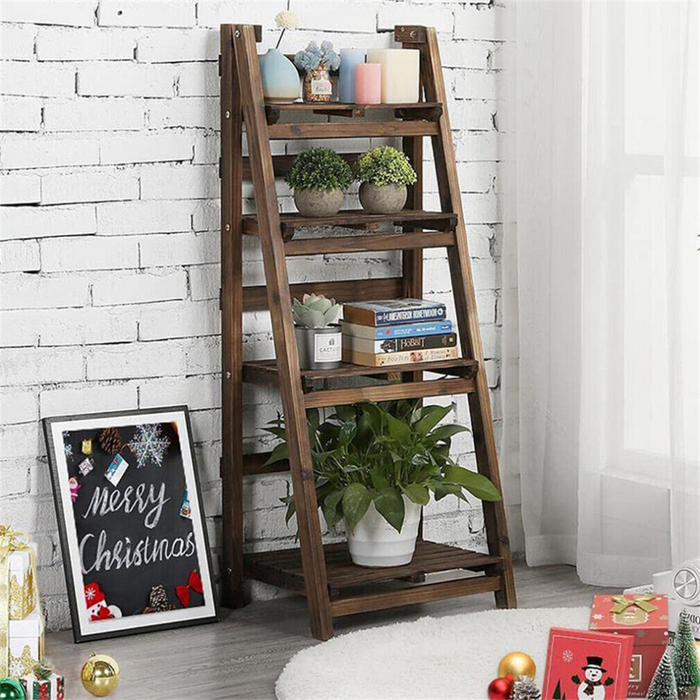 Vibe Geeks Folding 4 Tier Ladder Shelf Storage Shelving Unit Wooden Bookcase