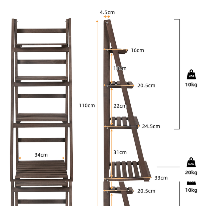 Vibe Geeks Folding 4 Tier Ladder Shelf Storage Shelving Unit Wooden Bookcase