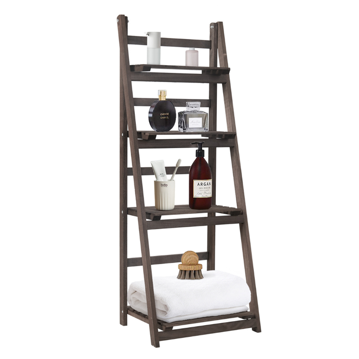 Vibe Geeks Folding 4 Tier Ladder Shelf Storage Shelving Unit Wooden Bookcase