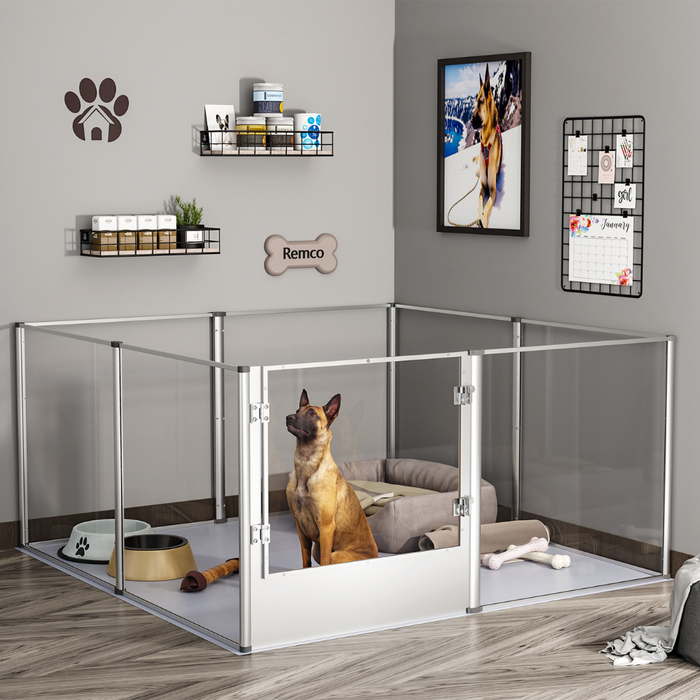 Vibe Geeks 6 Panels Acrylic Pet Dog Playpen Puppy Crate Kennel Fence With Waterproof Pad