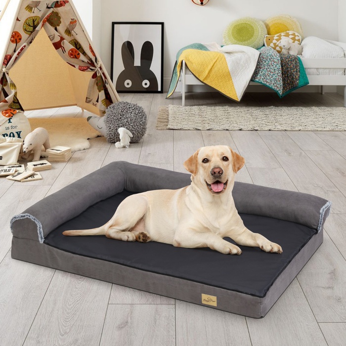 Vibe Geeks L-Shape Pet Calming Bed Chaise Sofa Kennel Mat With Removable Plush Cover