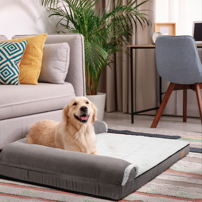 Vibe Geeks L-Shape Pet Calming Bed Chaise Sofa Kennel Mat With Removable Plush Cover