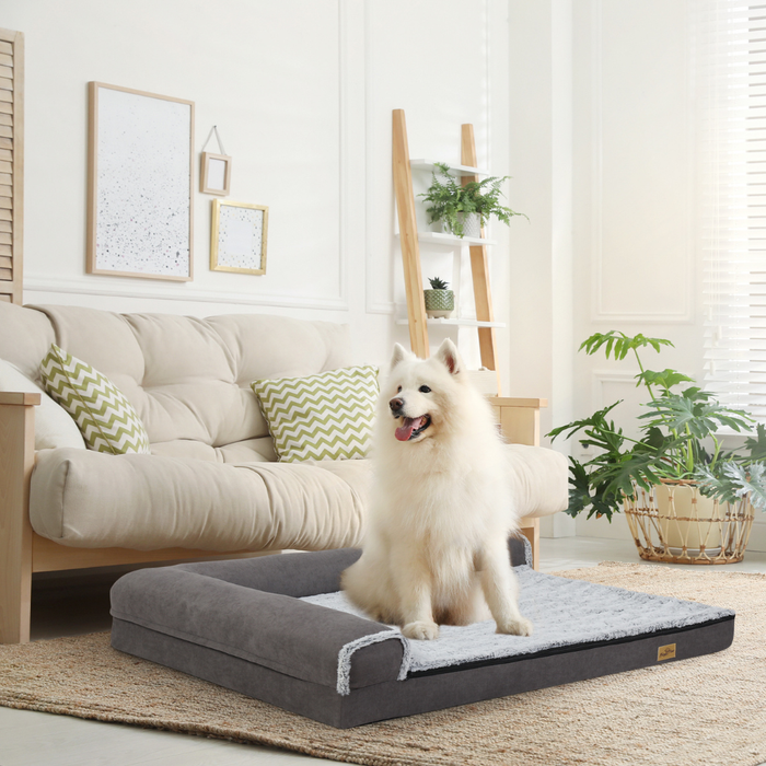 Vibe Geeks L-Shape Pet Calming Bed Chaise Sofa Kennel Mat With Removable Plush Cover