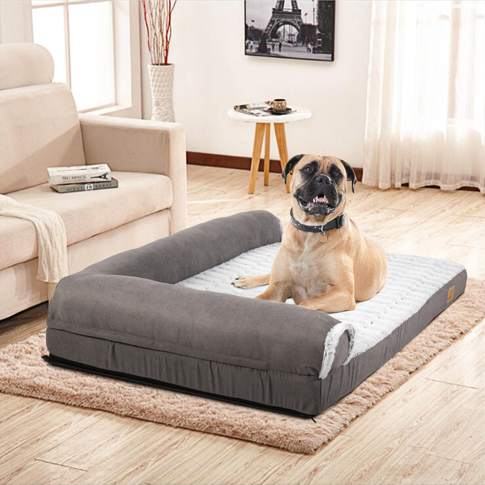 Vibe Geeks L-Shape Pet Calming Bed Chaise Sofa Kennel Mat With Removable Plush Cover