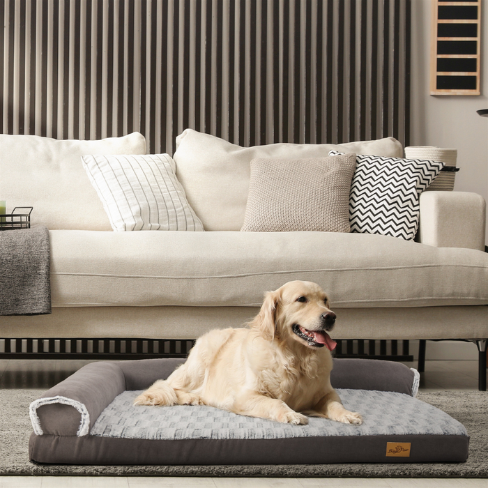 Vibe Geeks L-Shape Pet Calming Bed Chaise Sofa Kennel Mat With Removable Plush Cover