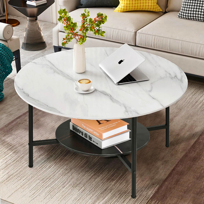 Vibe Geeks 2 Tier Round Sofa Side End Table Marble Coffee Table