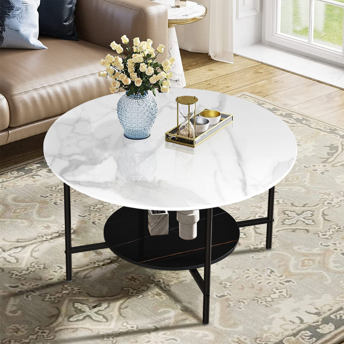 Vibe Geeks 2 Tier Round Sofa Side End Table Marble Coffee Table