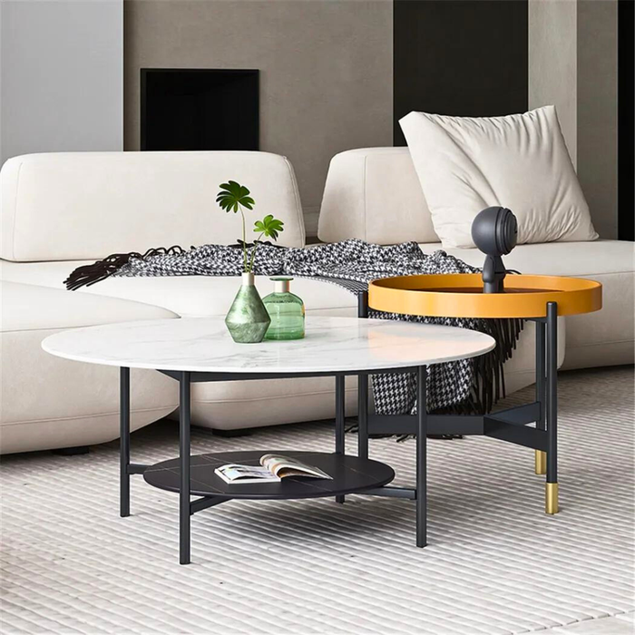 Vibe Geeks 2 Tier Round Sofa Side End Table Marble Coffee Table