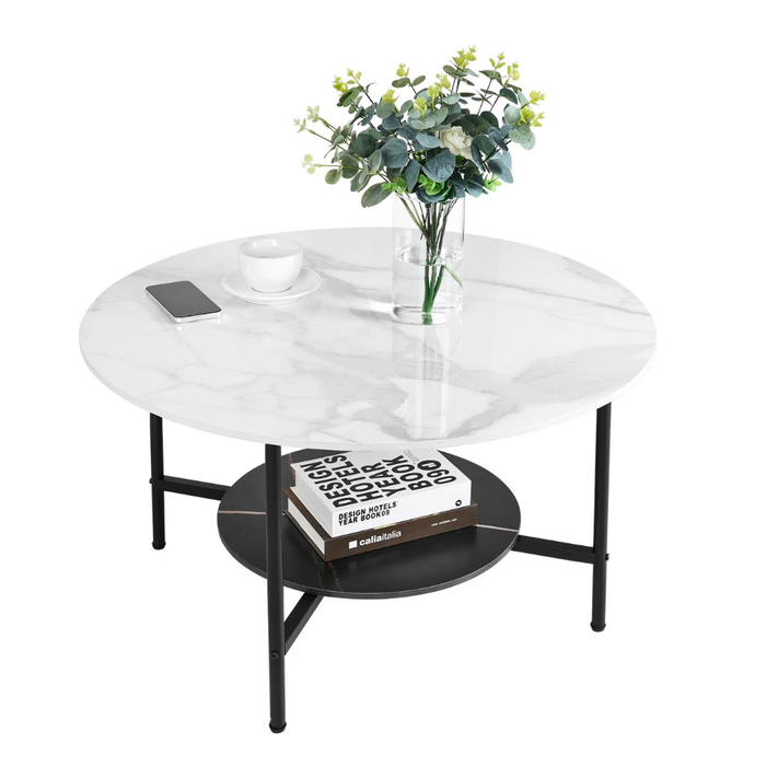 Vibe Geeks 2 Tier Round Sofa Side End Table Marble Coffee Table