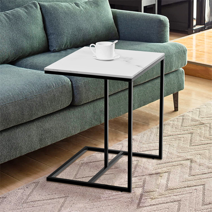 Vibe Geeks Marble Coffee Table Sofa Side End Table C Shape Bedside Laptop Table