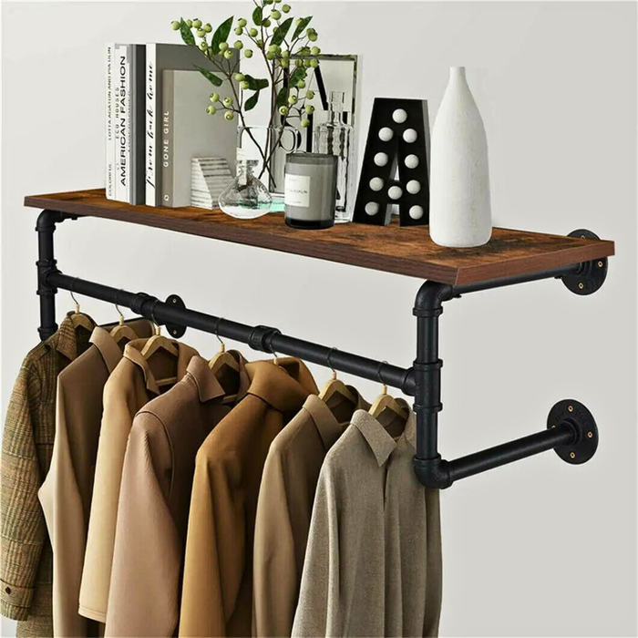 Vibe Geeks Industrial Pipe Clothes Rack With Top Shelf Coat Hanger