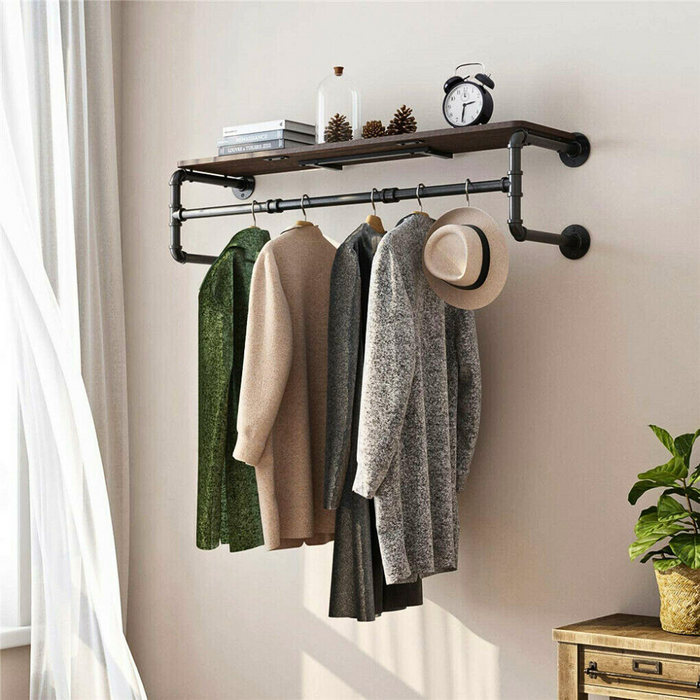 Vibe Geeks Industrial Pipe Clothes Rack With Top Shelf Coat Hanger