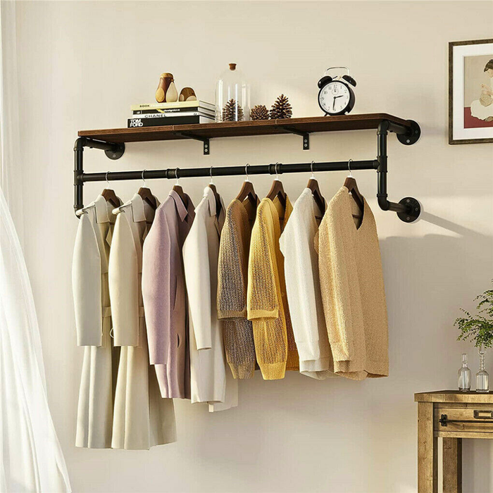 Vibe Geeks Industrial Pipe Clothes Rack With Top Shelf Coat Hanger