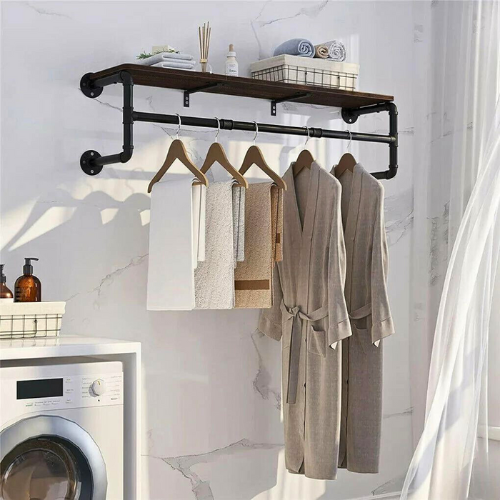 Vibe Geeks Industrial Pipe Clothes Rack With Top Shelf Coat Hanger