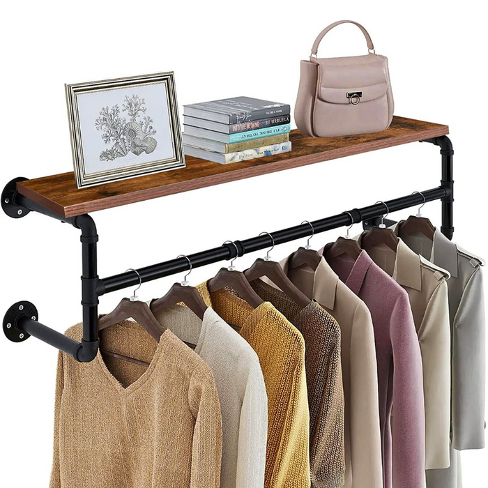 Vibe Geeks Industrial Pipe Clothes Rack With Top Shelf Coat Hanger