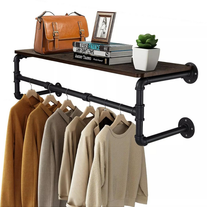 Vibe Geeks Industrial Pipe Clothes Rack With Top Shelf Coat Hanger