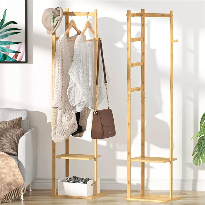 Vibe Geeks Garment Coat Clothes Stand Rack Hat Shoe Wooden Hanger Holder Shelf Organizer