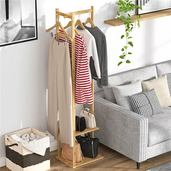 Vibe Geeks Garment Coat Clothes Stand Rack Hat Shoe Wooden Hanger Holder Shelf Organizer