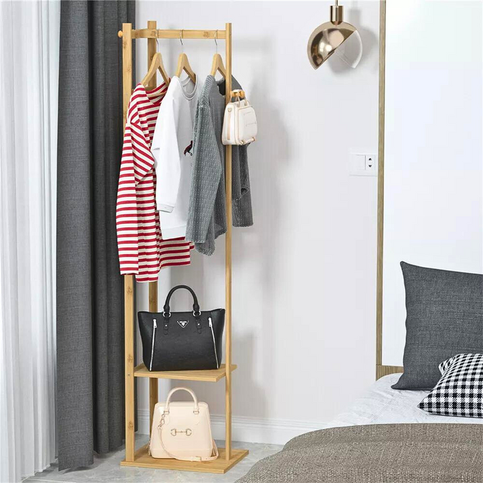 Vibe Geeks Garment Coat Clothes Stand Rack Hat Shoe Wooden Hanger Holder Shelf Organizer