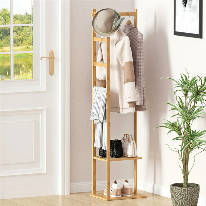 Vibe Geeks Garment Coat Clothes Stand Rack Hat Shoe Wooden Hanger Holder Shelf Organizer