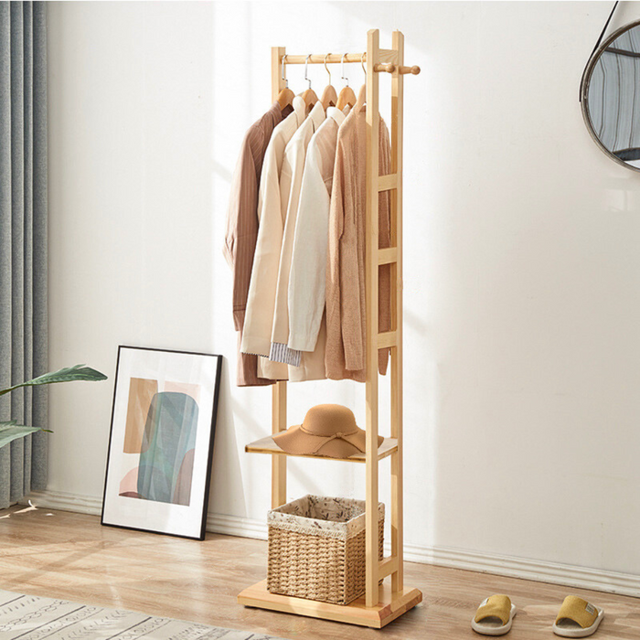 Vibe Geeks Garment Coat Clothes Stand Rack Hat Shoe Wooden Hanger Holder Shelf Organizer