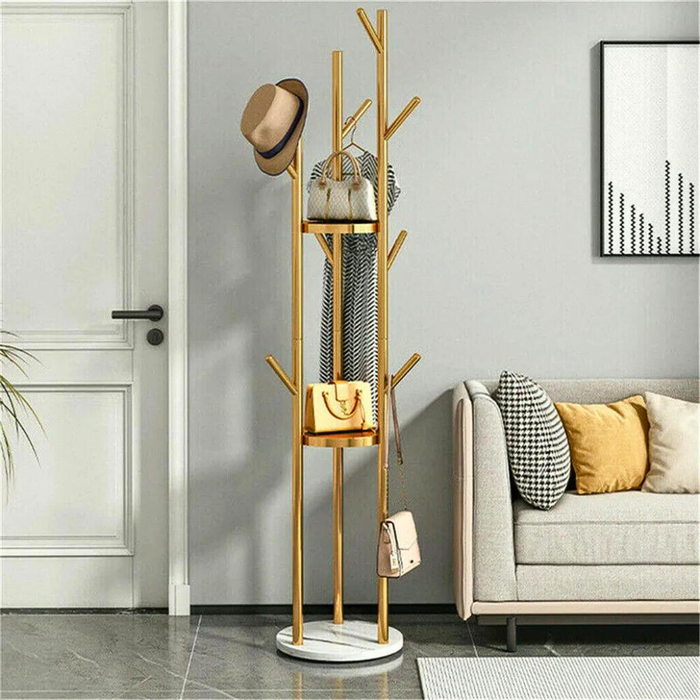 Vibe Geeks Heavy Duty Marble Coat Rack Stand Gold Metal Tall Clothes Rail Hanger