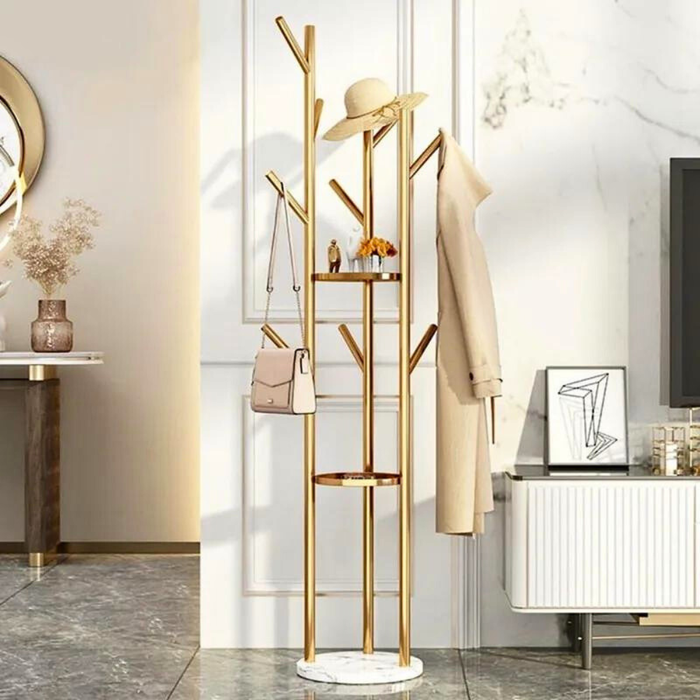 Vibe Geeks Heavy Duty Marble Coat Rack Stand Gold Metal Tall Clothes Rail Hanger