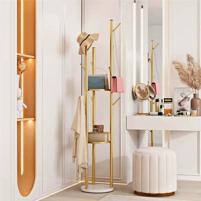 Vibe Geeks Heavy Duty Marble Coat Rack Stand Gold Metal Tall Clothes Rail Hanger