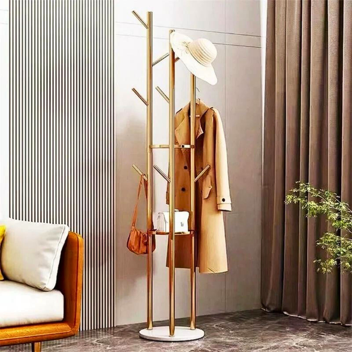 Vibe Geeks Heavy Duty Marble Coat Rack Stand Gold Metal Tall Clothes Rail Hanger