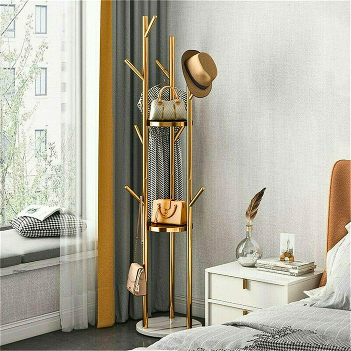 Vibe Geeks Heavy Duty Marble Coat Rack Stand Gold Metal Tall Clothes Rail Hanger