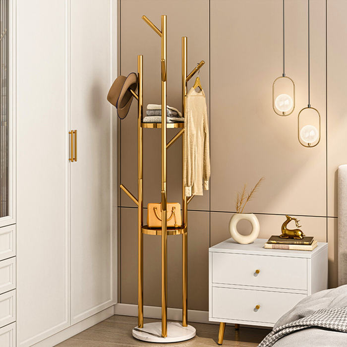 Vibe Geeks Heavy Duty Marble Coat Rack Stand Gold Metal Tall Clothes Rail Hanger