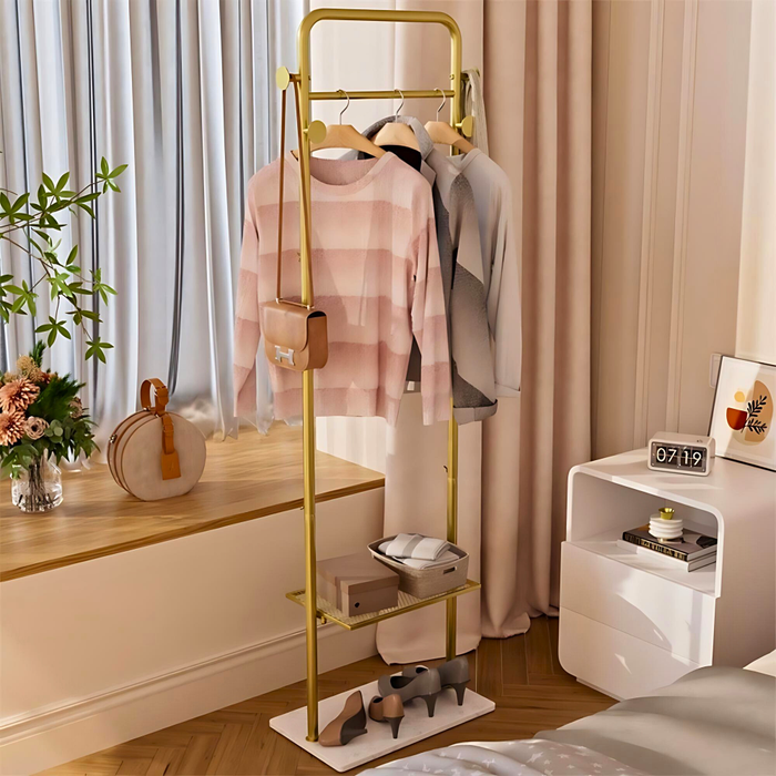 Vibe Geeks Heavy Duty Gold Pole Clothing Rack With Granite Stone Base