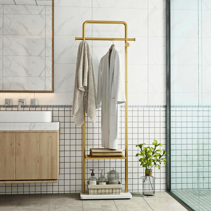 Vibe Geeks Heavy Duty Gold Pole Clothing Rack With Granite Stone Base