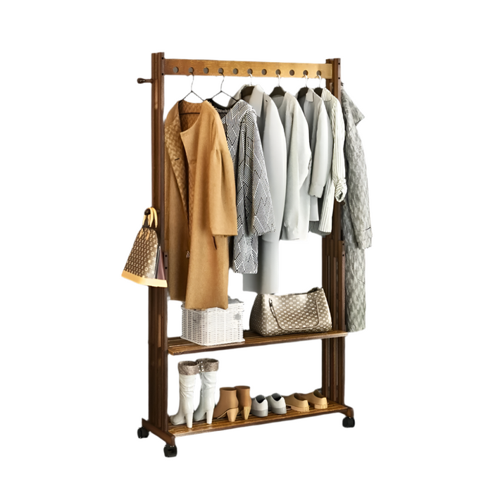 Vibe Geeks Entryway Hallway Clothes Rail Rack 2 Layer Shoe Shelves With Wheels