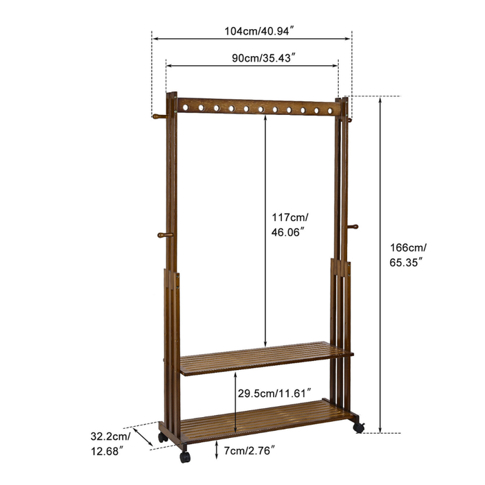 Vibe Geeks Entryway Hallway Clothes Rail Rack 2 Layer Shoe Shelves With Wheels