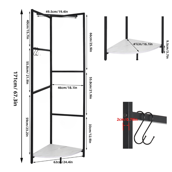 Vibe Geeks Corner Garment Rack Clothes Rail Wall Hanging Shelf