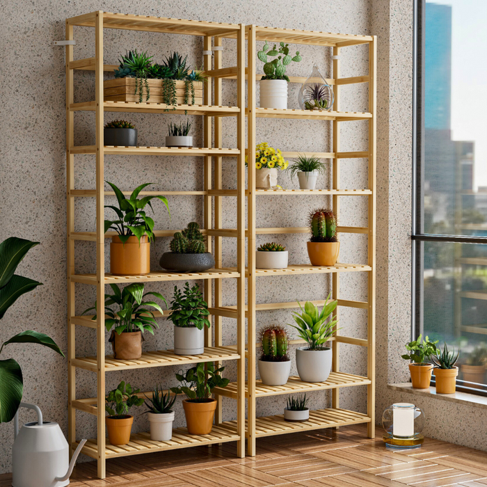 Vibe Geeks 6-Tier Bamboo Storage Rack Shelving Bookshelf Plant Flower Stand