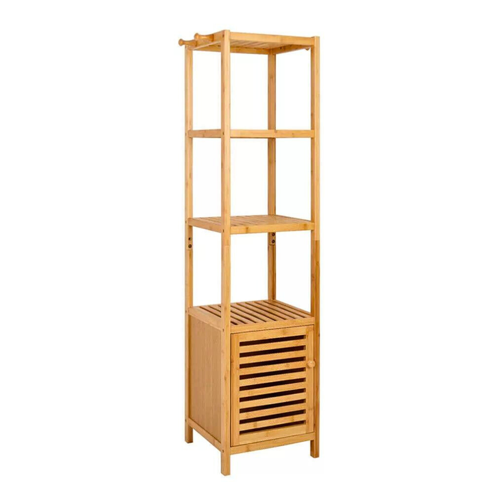 Vibe Geeks Tall Slim Bamboo Bathroom Storage Cabinet With 3-Tier Shelves