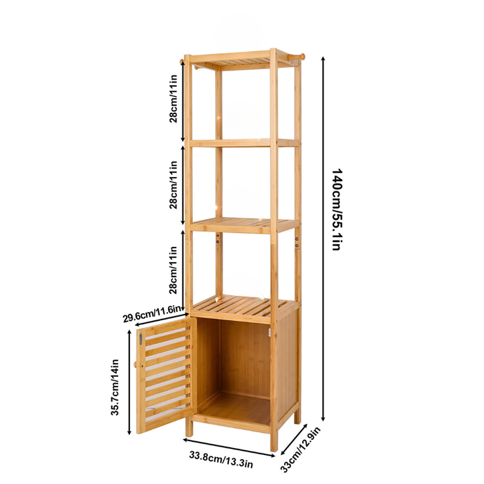 Vibe Geeks Tall Slim Bamboo Bathroom Storage Cabinet With 3-Tier Shelves