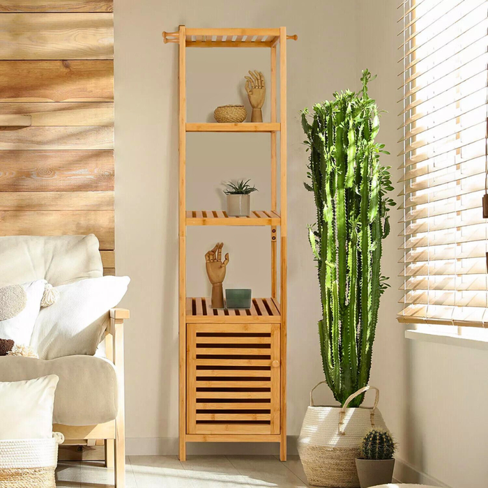 Vibe Geeks Tall Slim Bamboo Bathroom Storage Cabinet With 3-Tier Shelves