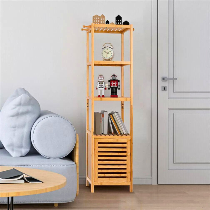 Vibe Geeks Tall Slim Bamboo Bathroom Storage Cabinet With 3-Tier Shelves