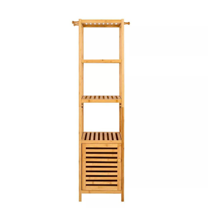 Vibe Geeks Tall Slim Bamboo Bathroom Storage Cabinet With 3-Tier Shelves