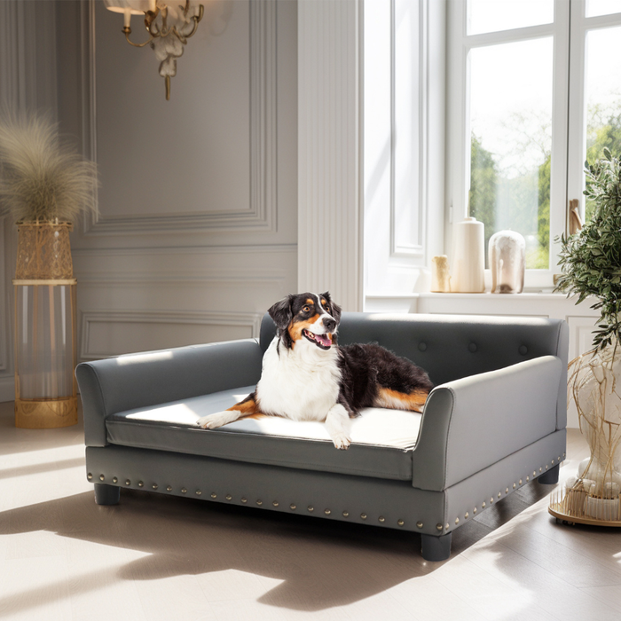 Vibe Geeks Luxurious Elevated Dog Bed Sofa With Microfiber Leather Cover