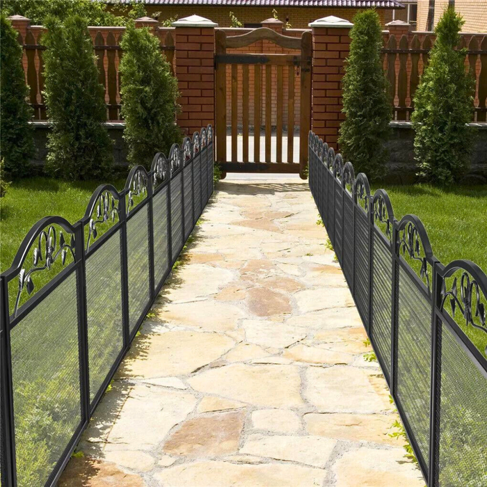 Vibe Geeks 5 Panel Garden Entry Path Fence Black Metal Garden Barrier Border