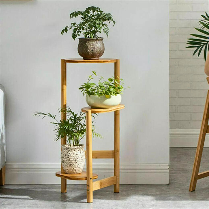 Vibe Geeks 3 Tier Bamboo Tall Corner Plant Rack Planter Stand Flower Pot Holder