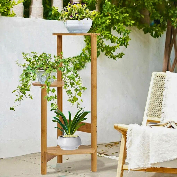 Vibe Geeks 3 Tier Bamboo Tall Corner Plant Rack Planter Stand Flower Pot Holder