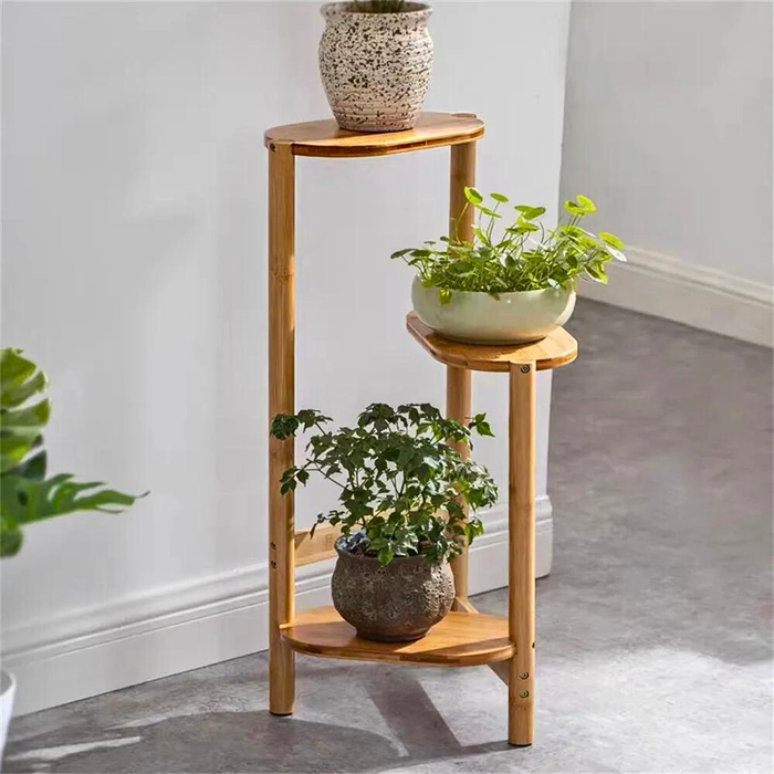 Vibe Geeks 3 Tier Bamboo Tall Corner Plant Rack Planter Stand Flower Pot Holder