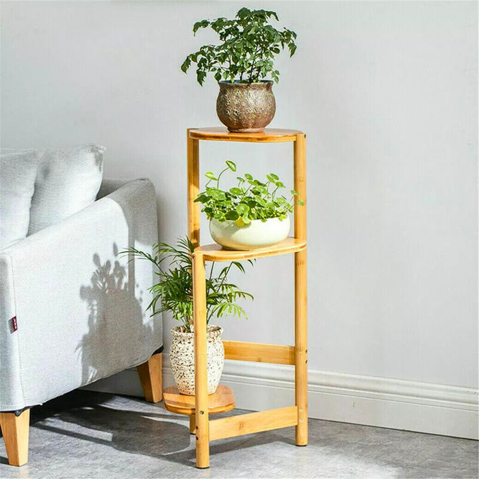 Vibe Geeks 3 Tier Bamboo Tall Corner Plant Rack Planter Stand Flower Pot Holder